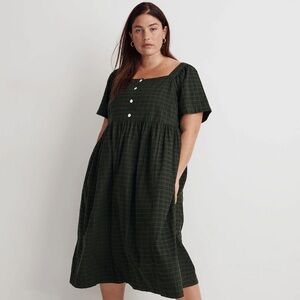 Madewell Green Windowpane Square Neck Midi Dress